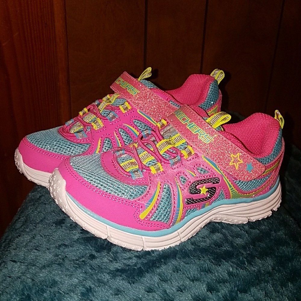Hot pink & blue sparkle skechers